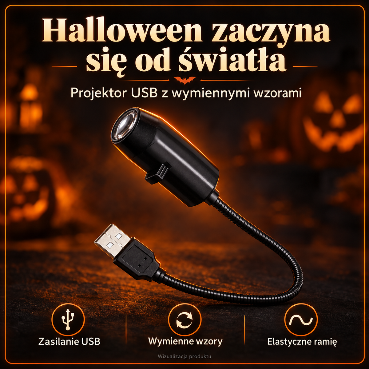 Projektor Halloween USB - wymienne wzory