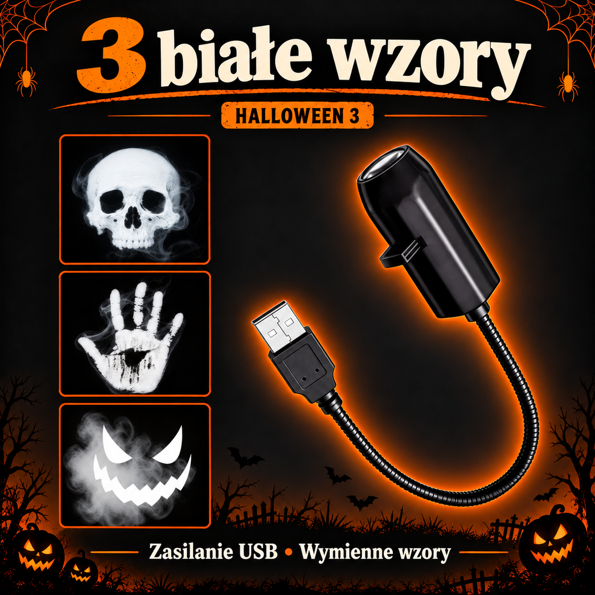 Projektor Halloween USB - wymienne wzory